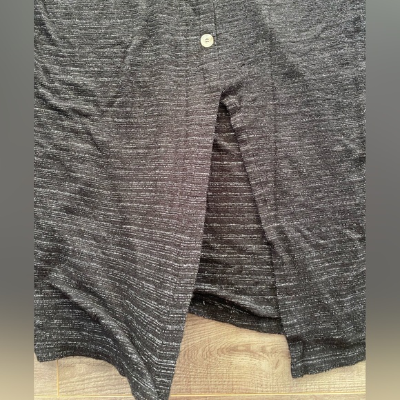 3/$15 Heather black mid length button casual dress w/ front slit - Picture 3 of 5